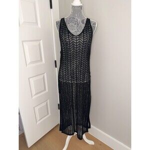 Cha Cha open knit black Crochet Cover Up Maxi Dress Open Back NWT